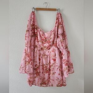 Fashion Nova Gloria Floral Chiffon Micro Mini Pink Dress Size 2X
